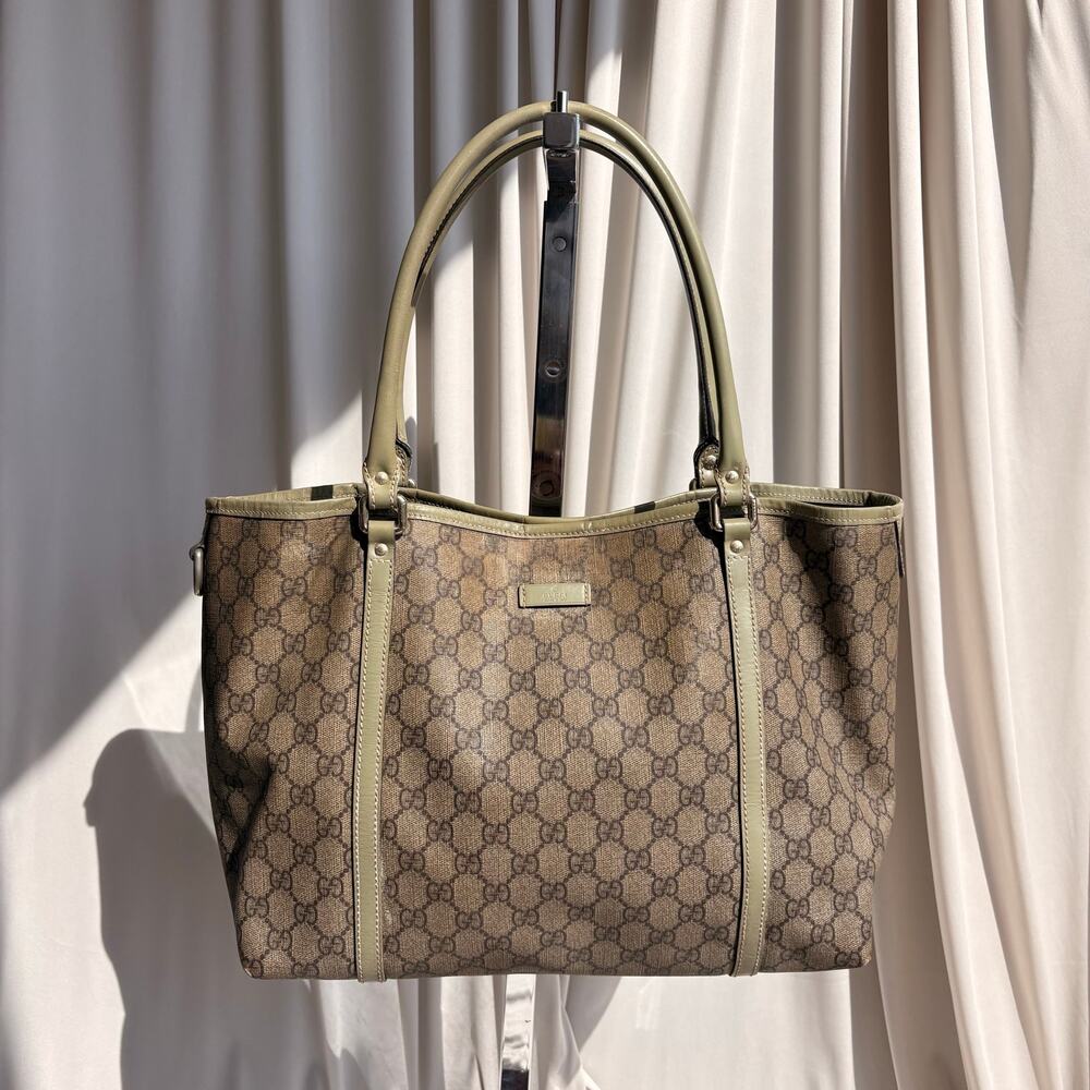 Gucci GG Supreme Olive Green Trim Joy Tote Bag